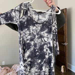 Cold shoulder black and white tye dye top longer length